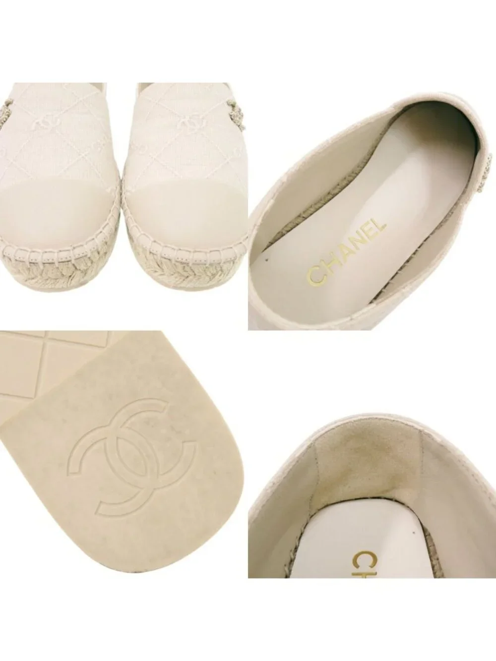Chanel Espadrilles CC Logo 36 Cotton Lambskin Hemp Beige Flat Shoes